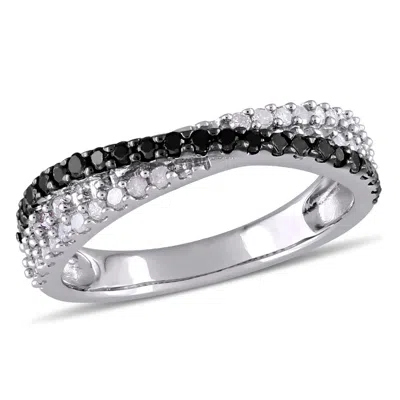 Mimi & Max 1/2ct Tw Black And White Diamond Crossover Ring Sterling Silver In Multi