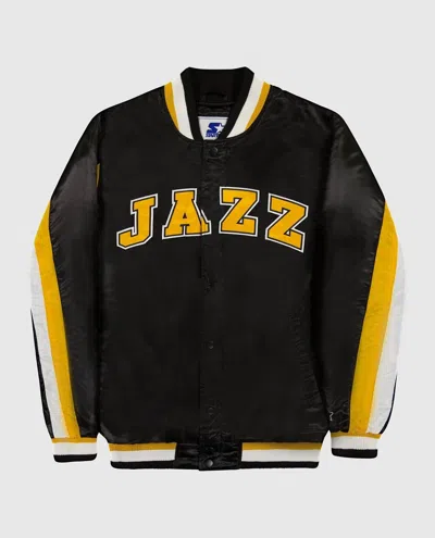 Starter Men's Utah Jazz Varsity Satin Full Snap Ace Jacket In Black In Black