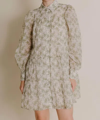 Aureum Lily Print Tiered Mini Dress In Sage In Multi