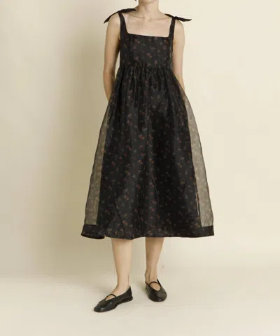 Aureum Sienna Organza Midi Dress In Black In Black