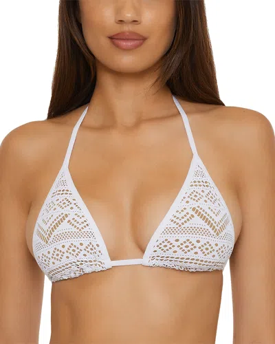Becca By Rebecca Virtue Color Play Crochet Triangle Bikini Top In White/tan