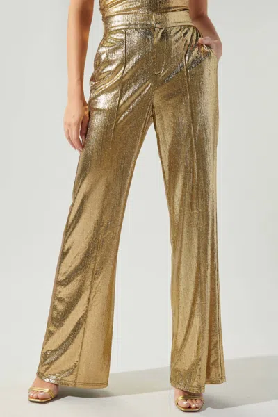 Sugarlips Primadonna Pintuck Wide Leg Liquid Pants In Gold In Gold