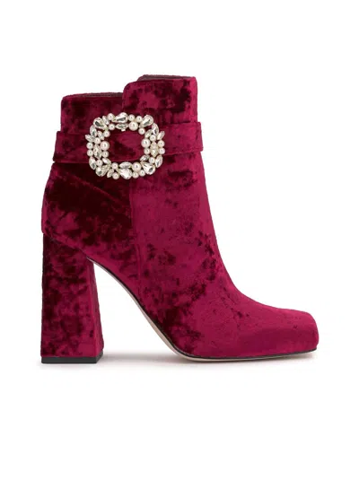 Jessica Simpson Women's Luminna Embellished Buckle Block-heel Booties In Red