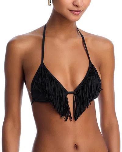 L*space Lspace Sienna Fringe Triangle Bikini Top In Black