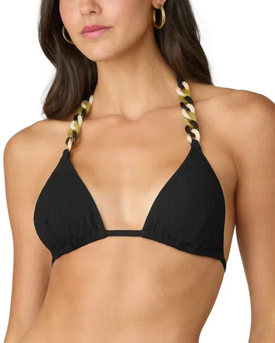 Shoshanna Chain Ribbed Triangle Bikini Tip In Jet