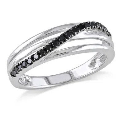 Mimi & Max 1/5ct Tw Black Diamond Crossover Ring Sterling Silver In Black