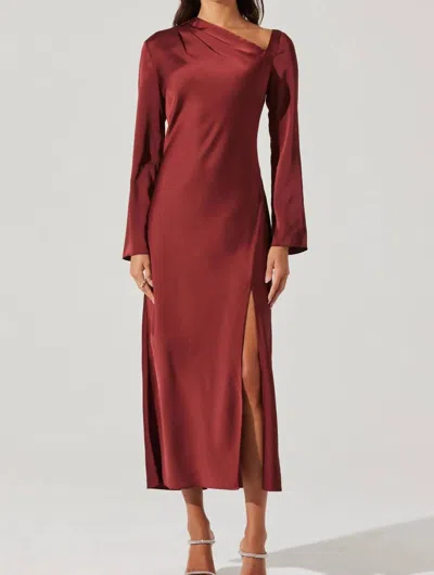 Astr The Label Catriona Long Sleeve Satin Maxi Dress In Red