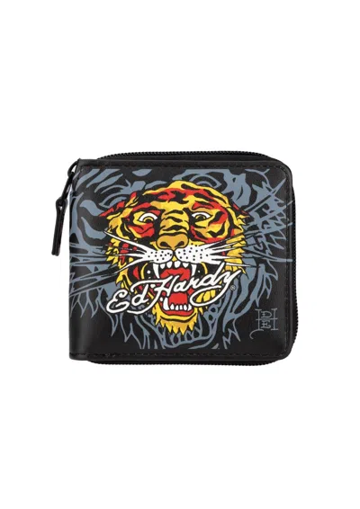 Ed Hardy Men's Tiger Zip Around Pop Sritch Wallet In Black Multi In Multi