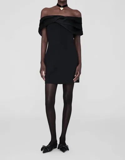 ANINE BING SATIN BOW STRAPLESS FLEUR DRESS - BLACK 