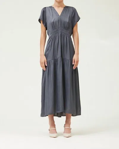 GRADE & GATHER RUFFLE SATIN MIDI DRESS IN DARK SLATE 