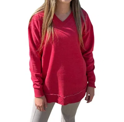 Royce Brand Melange West Hall Ls Fleece In Crimson In Pink