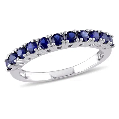 Mimi & Max Created Blue Sapphire Semi-eternity Ring Sterling Silver In Blue