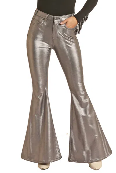 ROCK & ROLL DENIM EXTRA STRETCH HIGH RISE BELL BOTTOM PANTS IN SILVER 
