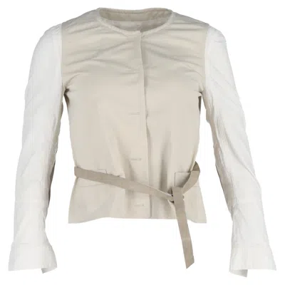 Dries Van Noten Back Leather Strap Bondage Jacket In White Polyester In White