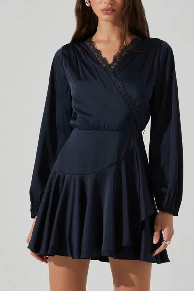Astr Aluma Satin Mini Dress In Navy In Blue