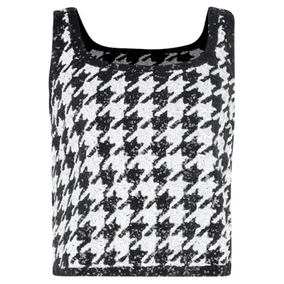 Polo Ralph Lauren Lauren Ralph Lauren Houndstooth Sequined Sleeveless Top In Black And White Cotton In Black