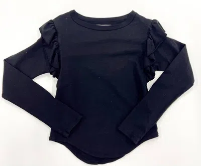 Hayden Girls Black Ruffle Arm Top In Black