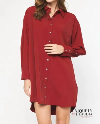 Entro Sheri Long-sleeve Shirt Dress In Burgundy In White