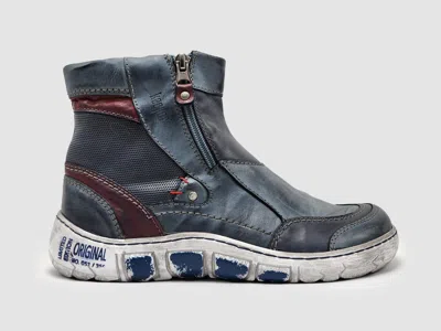 Kcr Group Women's Original Zip-up Leather Boots In Navy Blue In Blue