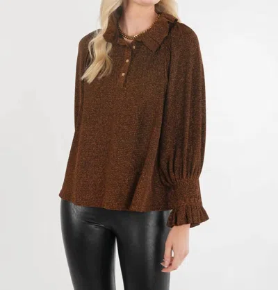 Emily Mccarthy Charlotte Ruffle Stand Collar Top In Black Gold In Black