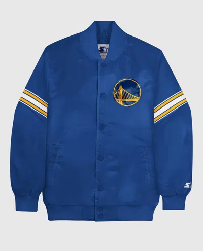 Starter Men's Golden State Warriors Satin Full Snap Jacket In Blue In Blue