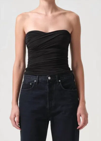 Agolde Tonia Twist Strapless Tube Top In Black