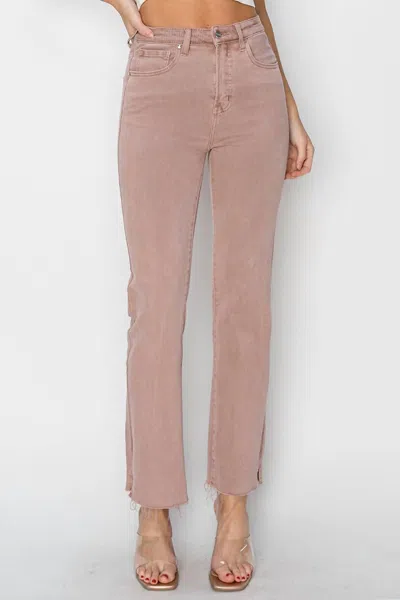 Risen Jazlyn High Rise Tummy Control Raw Hem W/side Slit Stright In Mauve In Multi