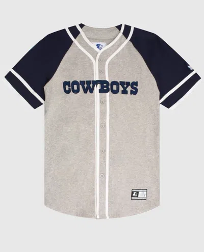 Starter Men's Dallas Cowboys Button-front Cotton  Baseball Jersey In Grey In Grey