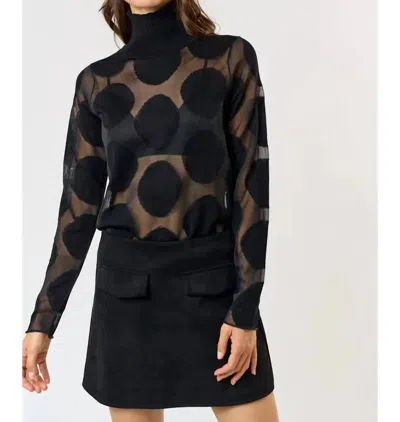 Lalavon Polka Dot High Neck See Through Top In Black In Black