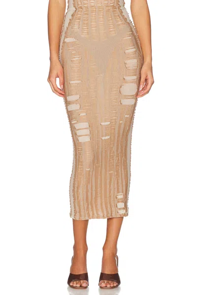Diesel Seamless Midi Skirt With Lingerie Illusion In Brown