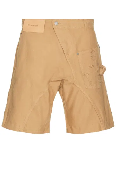 Jw Anderson Beige Bermuda Shorts With Patch Pocket With Logo On The Front In Flax