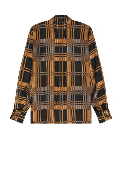 Saint Laurent Silk Shirt With Checked Pattern And Long Sleeves In Brown