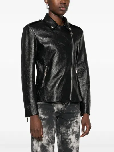 John Richmond Embossed Biker Jacket In Black