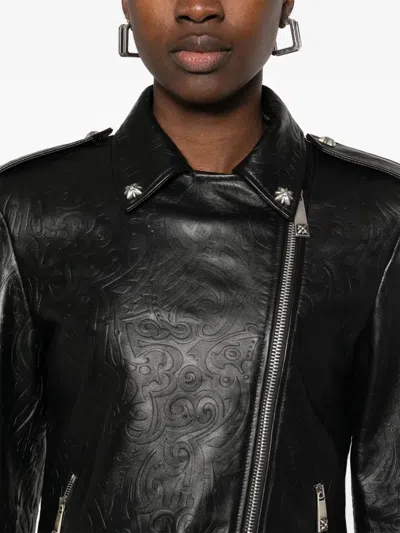 John Richmond Embossed Biker Jacket In Black