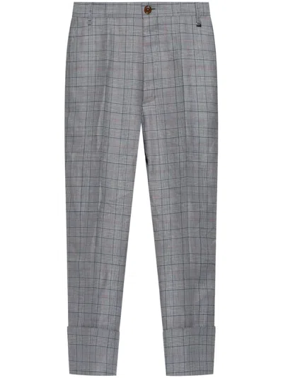 Vivienne Westwood Mens Multi George Check-pattern Cropped Wool And Linen-blend Trousers In Grey