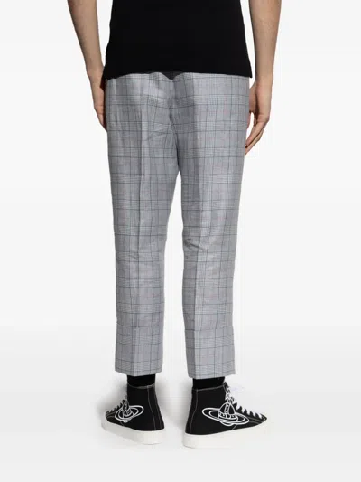 Vivienne Westwood Mens Multi George Check-pattern Cropped Wool And Linen-blend Trousers In Grey