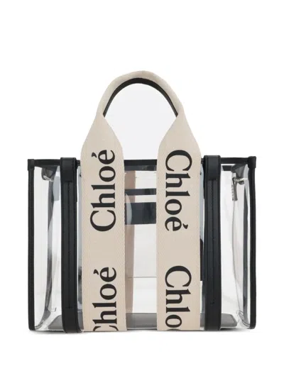 Chloé Chloe Women Two-tone Rubber And Leather Small Woody Shopping Bag In White