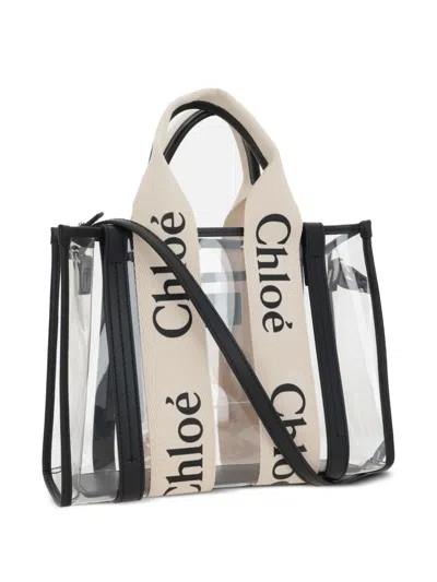 Chloé Chloe Women Two-tone Rubber And Leather Small Woody Shopping Bag In White