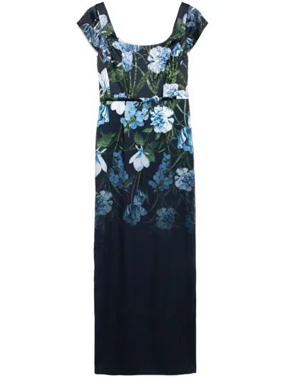 Sachin & Babi Grace Sequin Floral-print Column Gown In Blue
