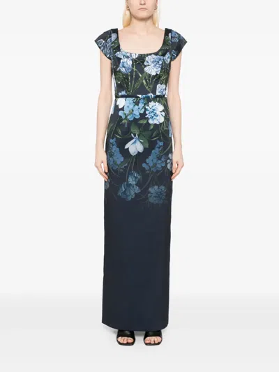 Sachin & Babi Grace Sequin Floral-print Column Gown In Blue