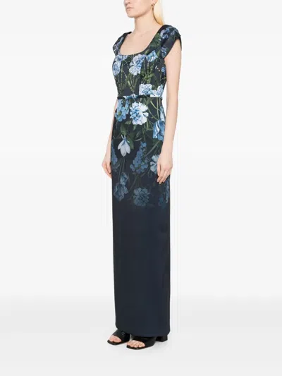 Sachin & Babi Grace Sequin Floral-print Column Gown In Blue