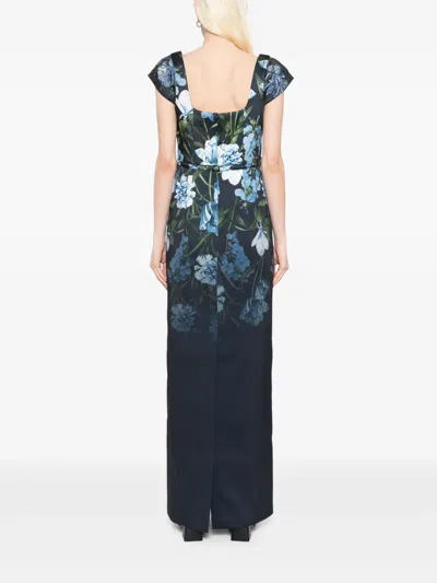 Sachin & Babi Grace Sequin Floral-print Column Gown In Blue
