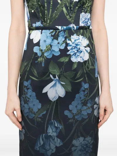 Sachin & Babi Grace Sequin Floral-print Column Gown In Blue