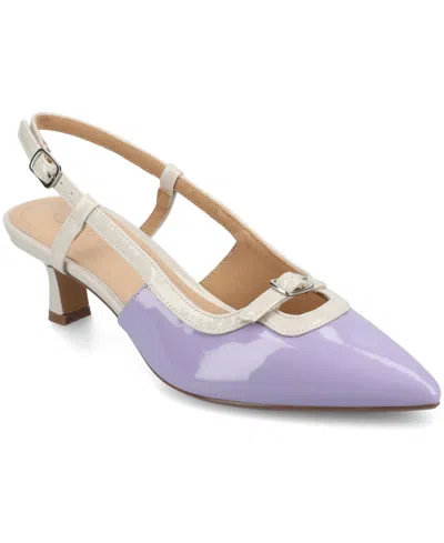 Journee Collection Padma Womens Pointed Closed Toe Kitten Heel Pumps In Patent,lilac