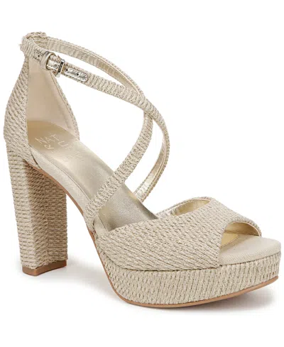 Naturalizer Women's Melody Platform Peep Toe Dress Sandals In Light Tan Metallic Woven Fabric