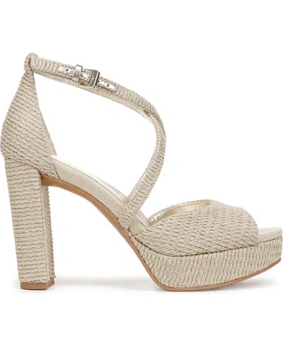 Naturalizer Women's Melody Platform Peep Toe Dress Sandals In Light Tan Metallic Woven Fabric