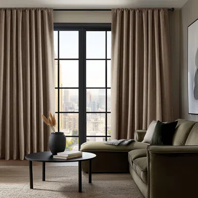 Half Price Drapes Dutch Cocoa Extra Wide Textured Faux Linen Room Darkening Curtain In Brown