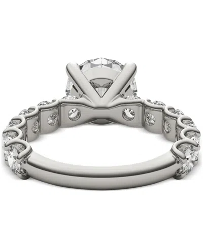 Charles & Colvard Moissanite Cushion & Round Engagement Ring (3-1/2 Ct. T.w. Diamond Equivalent) In 14k White Gold In 14k White Gold