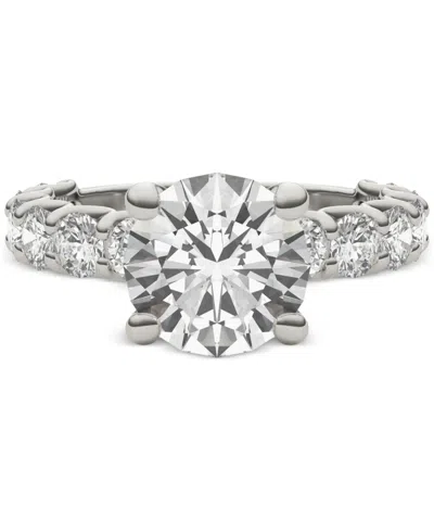 Charles & Colvard Moissanite Cushion & Round Engagement Ring (3-1/2 Ct. T.w. Diamond Equivalent) In 14k White Gold In 14k White Gold
