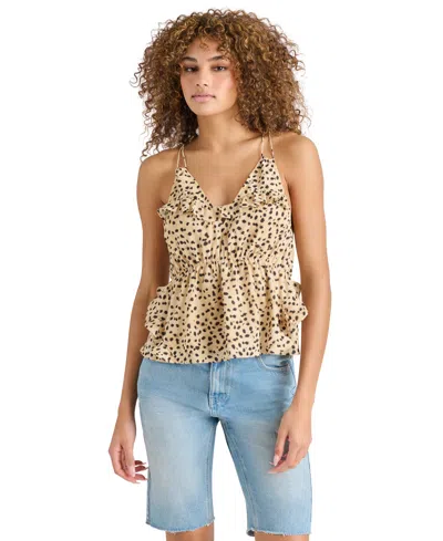 Steve Madden Mina Leopard Spot Ruffle Peplum Camisole In Desert Sand